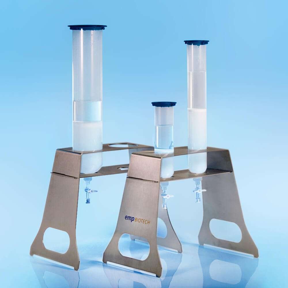 LabRack for medium-sized CentriPure gel filtration columns (200 and 500), gravity-flow compatible.