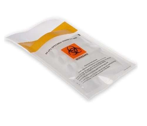 Absorbent transport pouch for DNA or saliva sample shipping, with pre-sealed design and leak-resistant lining.