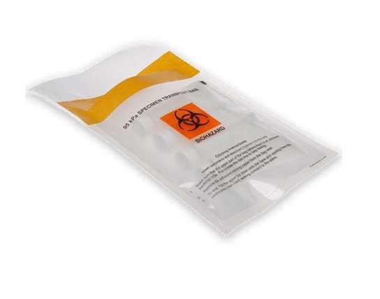 Absorbent transport pouch for DNA or saliva sample shipping, with pre-sealed design and leak-resistant lining.